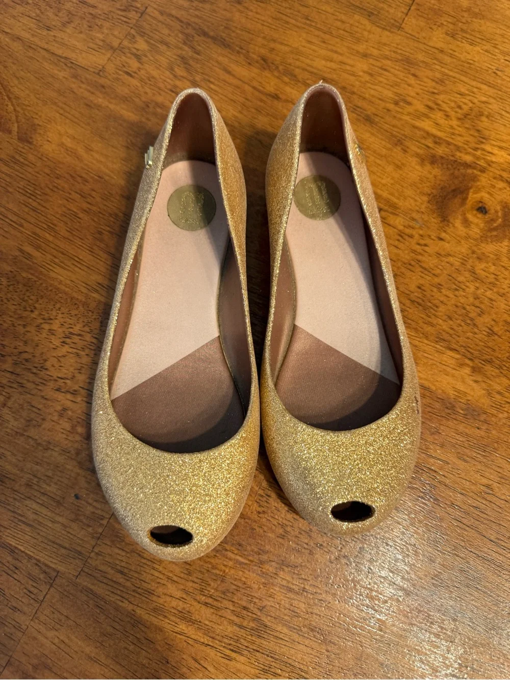 Mini Melissa Ultragirl Basic Girls Gold Glitter Jelly Ballet Flats Size 13
